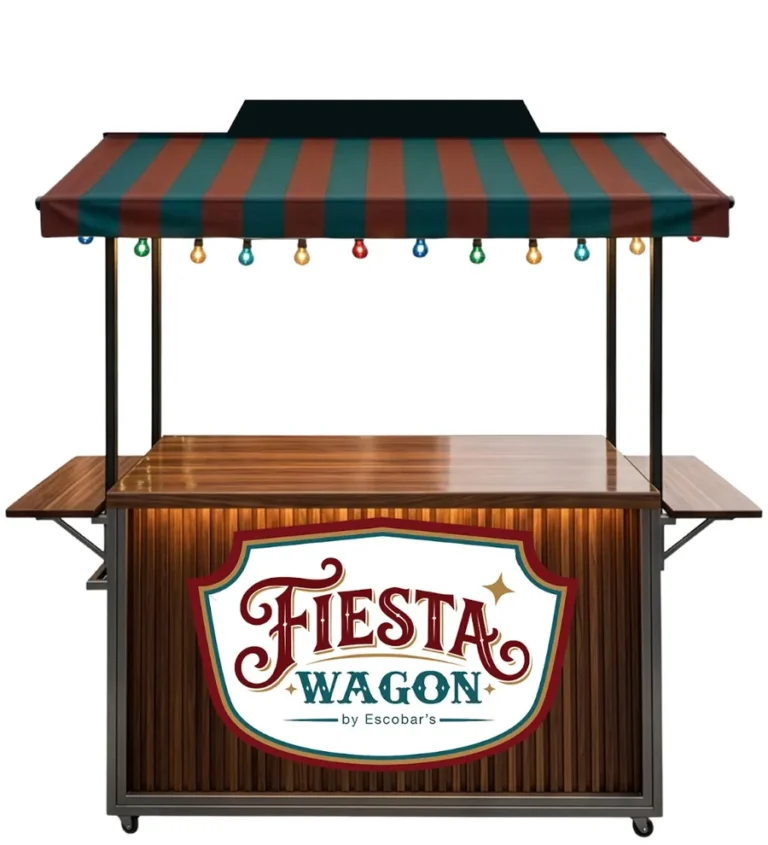 The Fiesta Wagon cart with teal and red awning
